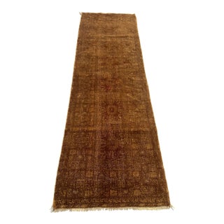 Antique Turkmen Ersari Runner Rug | Hand-Knotted Wool Low Pile Distressed Faded Kitchen Rug For Sale