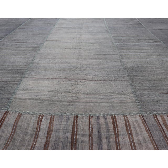 Green Vintage Turkish Kilim Rug With Striped Patterns in Muted Tones 13'2 X 16'0 For Sale - Image 8 of 14