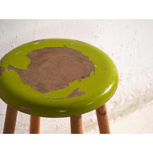 Vintage Wooden Stool with Round Seat, Central Europe, 1950 For Sale - Image 3 of 6