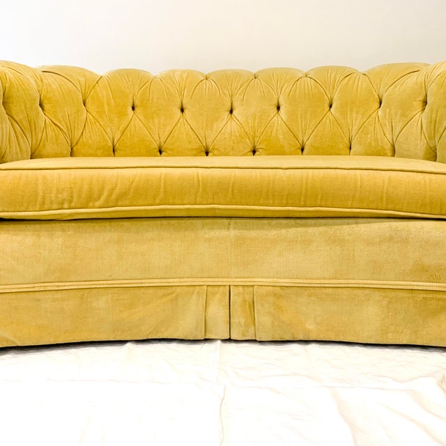 Vintage 1950s Hollywood Regency Tufted Yellow Velvet Loveseat Chairish