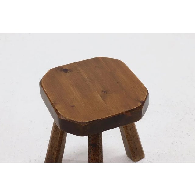 Artisan Stained Pine Stool, France, 1950s For Sale - Image 6 of 9