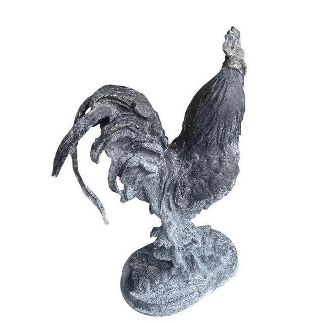 Vintage Rustic Cast Iron Rooster Garden Statuary For Sale - Image 4 of 11