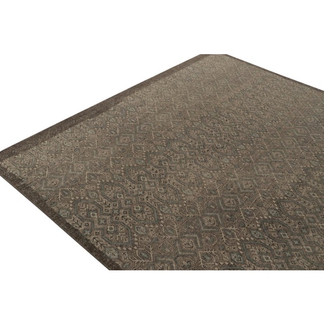 Rug & Kilim Rug & Kilim’s Distressed Style Rug in Beige-Brown, Aegean Blue Geometric Patterns For Sale - Image 4 of 7