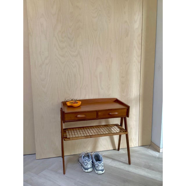Danish Small Side Table Drawers in Teak Rattan, 1950s For Sale - Image 9 of 9
