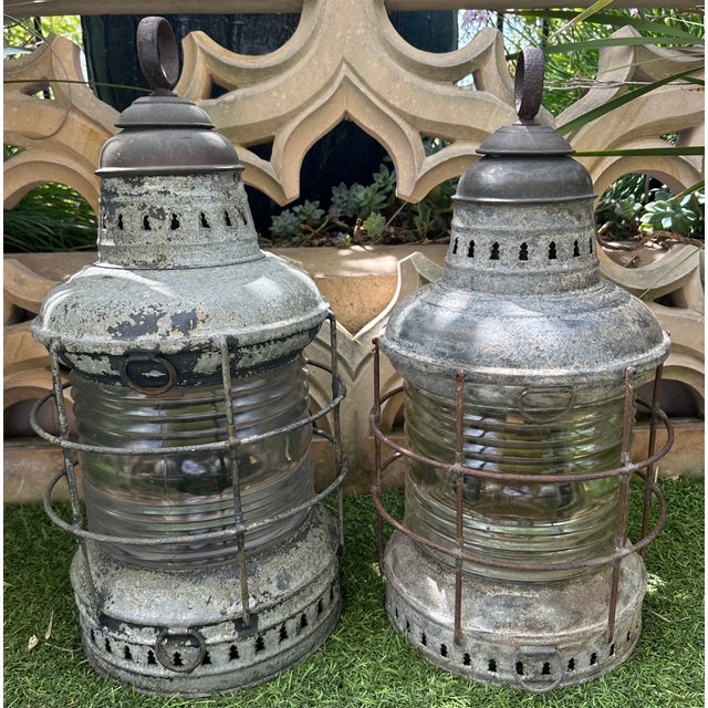 Vintage Pair Perko Galvanized Steel Uss Missouri Battleship Anchor Lights – Clear Lens – Circa 1940 For Sale In San Diego - Image 6 of 12