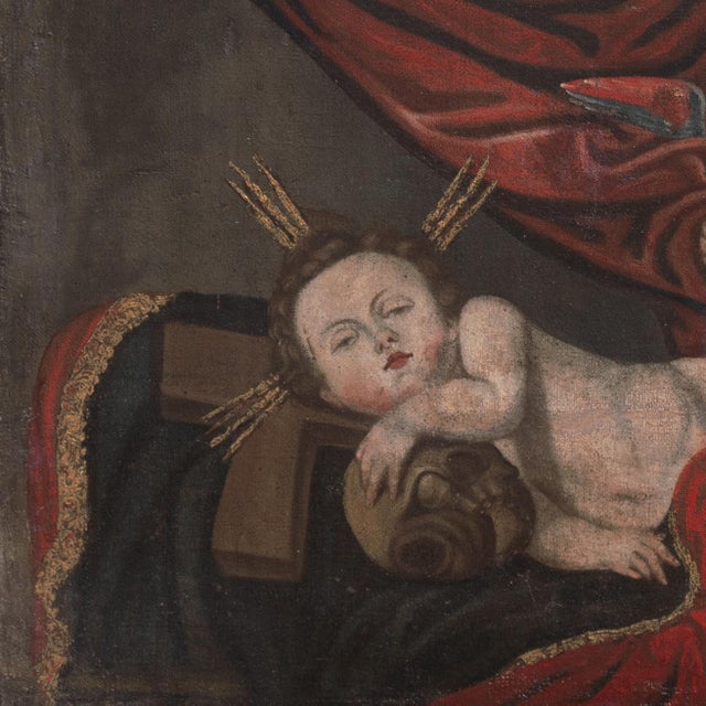 Textile 'Cherubs Playing', 18th Century Italian School, Angels, Amorini, Memento Mori, Naive, Baroque Religious Oil For Sale - Image 7 of 11