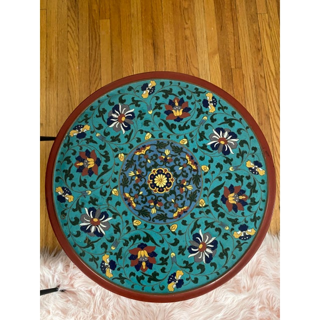 Cinnamon Cloisonné Stool or Plant Stands - Hand Painted, a Pair For Sale - Image 8 of 13