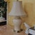 Vintage American Ivory Glazed Ceramic Table Lamp With Brass Base and Embossed Bell Shade For Sale - Image 12 of 18