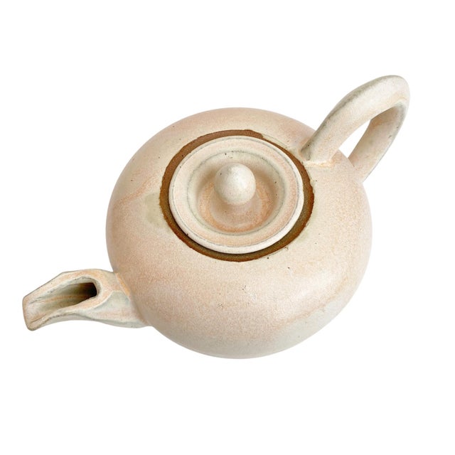 1990s Vintage Handmade Stoneware Glazed Artisan Signed Pink Tea Pot For Sale - Image 5 of 8