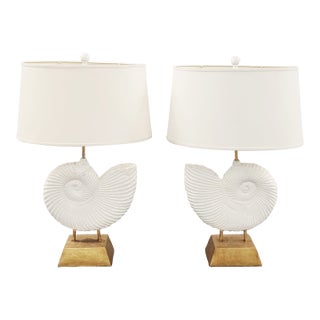 Decorative Gilt Metal Ammonite Motif Table Lamps-a Pair For Sale