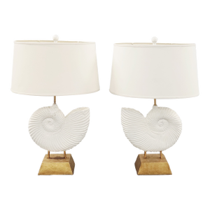 Decorative Gilt Metal Ammonite Motif Table Lamps-a Pair