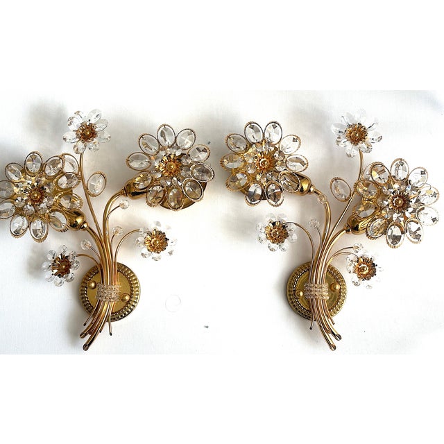 Vintage Brass Lead Crystal Wall Lamps from Palwa, 1960s, Set of 2, in Very Good conditions. Designed 1960 to 1969 This...