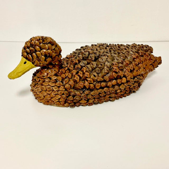 1950s Arts & Crafts Boho Chic Adirondack Pine Cone & Paper Mache’ Duck Figurine For Sale - Image 4 of 16