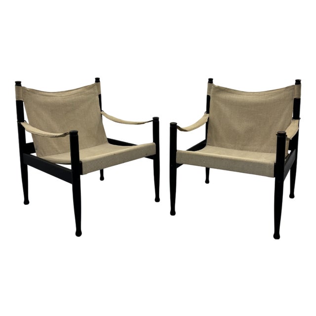 Set of Mid-Century Danish Safari Chairs by Erik Wørts for Niels Eilersen, 1960s For Sale
