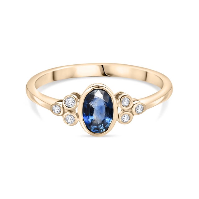 Metal Oval Cut Blue Sapphire and Diamond 14k Gold Ring Size 6.5 For Sale - Image 7 of 12