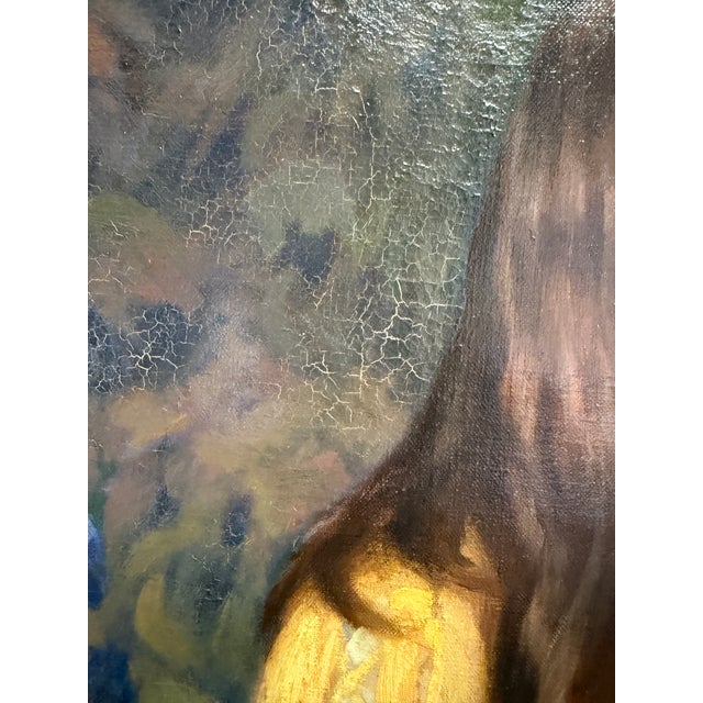 1930s Antique Oil Painting " Girl in Yellow Dress" Portrait by WMJ Edmondson 1930 Large Painting Gold Frame For Sale - Image 5 of 10