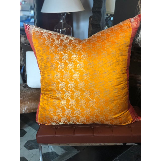 Antique Sari Custom Silk Orange Red Floor Cushion Chairish