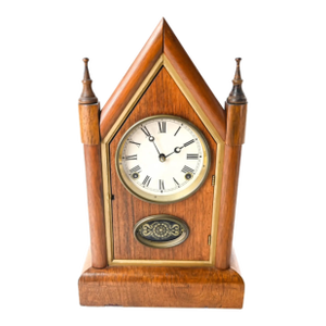 Antique Wood Gothic Steeple Mantle Clock