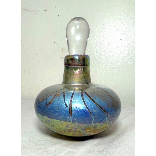 Vintage Fellerman & Raabe Hand Blown Studio Art Glass Iridescent Perfume Bottle For Sale In New York - Image 6 of 11