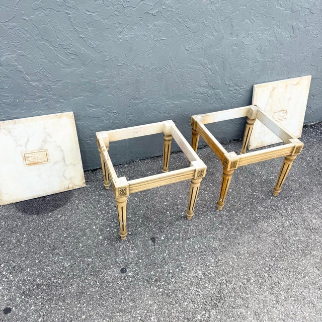Neoclassical Portuguese Marble Top Wooden Side Tables - A Pair For Sale - Image 4 of 10