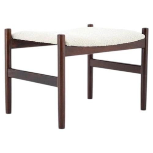 Cream Mid-Century Danish Modern Wooden Stool in White Bouclé, 1960s For Sale - Image 8 of 8