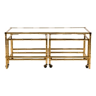 Vintage Brass Coffee Table, 1970s, Set of 3 For Sale