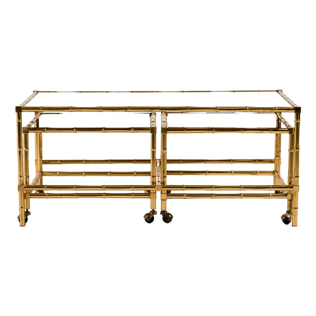 Vintage Brass Coffee Table, 1970s, Set of 3 For Sale