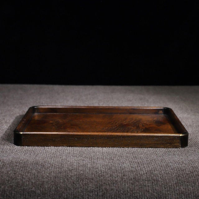 Chinese Huali Rosewood Burl Wood Tray With Brass Corners For Sale - Image 3 of 10