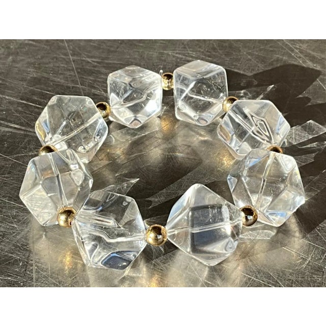White Vintage Boho Faceted Crystal Lucite Beaded Stretch Bracelet For Sale - Image 8 of 11