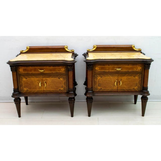 1940s Mid-Century Italian Walnut and Marble Nightstands, 1940s, Set of 2 For Sale - Image 5 of 18