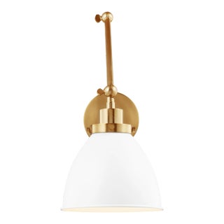 Chapman & Myers by Visual Comfort Studio Wellfleet Double Arm Dome Task Sconce, Matte White & Burnished Brass For Sale
