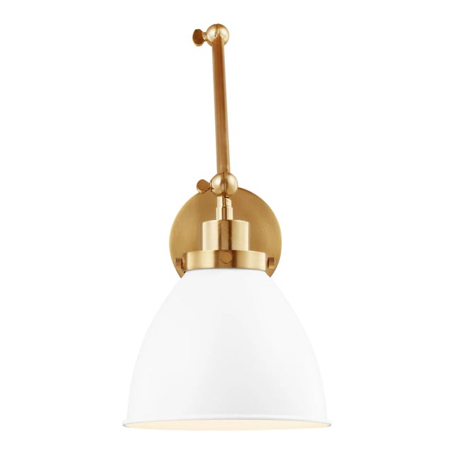 Chapman & Myers by Visual Comfort Studio Wellfleet Double Arm Dome Task Sconce, Matte White & Burnished Brass For Sale