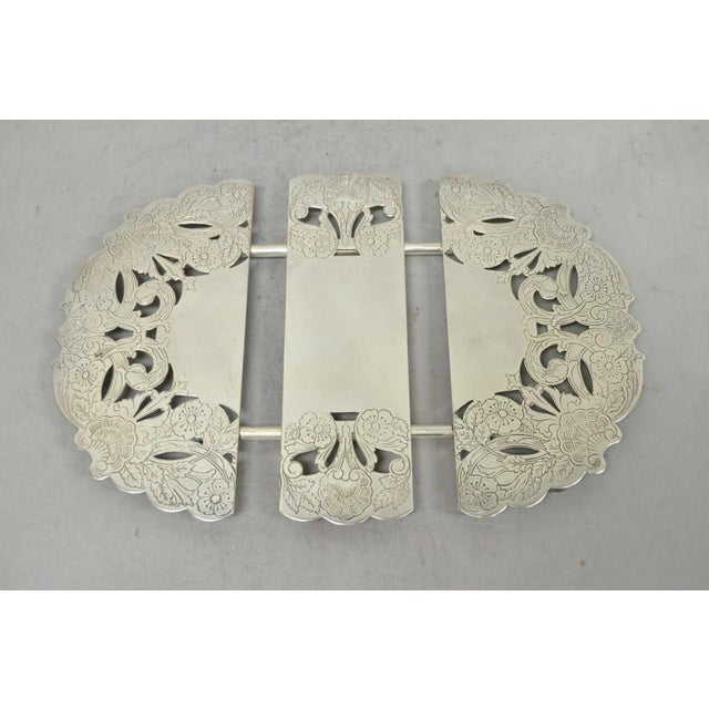 Victorian Vintage LBS Co Victorian Silver Plated Expanding 3 Section Pot Trivet For Sale - Image 3 of 14