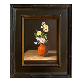Flowers in an Orange Vase by Satori Gregorakis For Sale