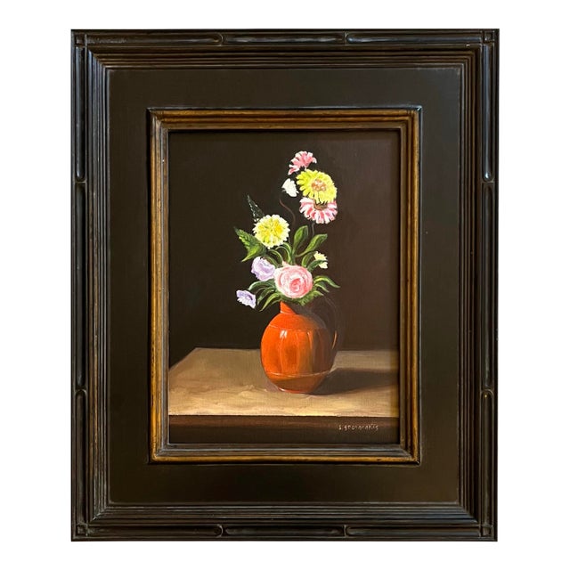 Flowers in an Orange Vase by Satori Gregorakis For Sale
