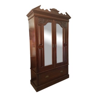 Antique Mirrored Oak Wardrobe For Sale