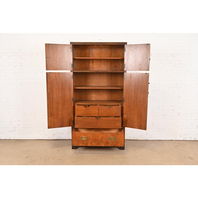 1970s Drexel Heritage Hollywood Regency Chinoiserie Burl Wood Armoire Dresser or Bar Cabinet, Circa 1970s For Sale - Image 5 of 11