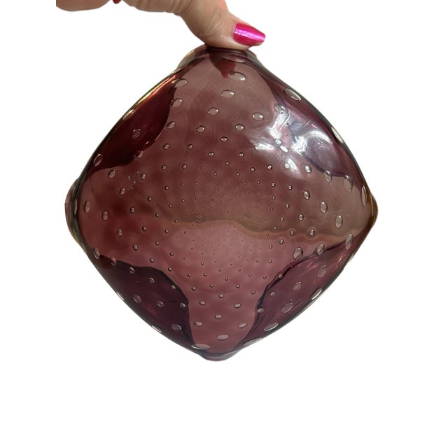 Mid-Century Modern Vintage 1970s Art Glass Bowl Ashtray Amethyst Purple Bubble Bullicante Attributed to Murano For Sale - Image 3 of 11