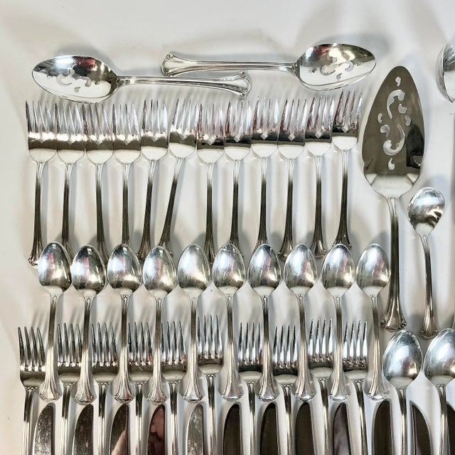 Metal 1970s Vintage Traditional Hollywood Regency Silver Plate Flatware - Set of 71 For Sale - Image 7 of 18