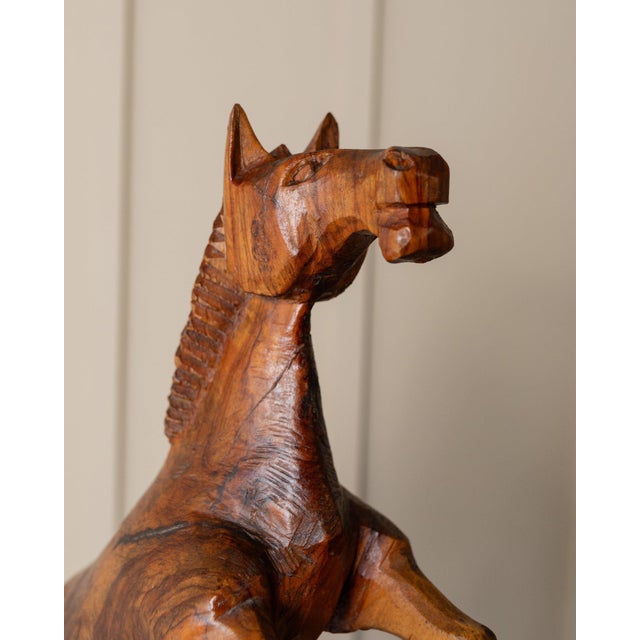 Bring the flair of the mid-century to life with this huge wooden horse sculpture. A rearing stallion, fully carved, from...