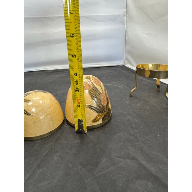 Vintage Gold Beige Cloisonne Enamel Brass Egg on Stand Lift Off Trinket Box 6" For Sale - Image 9 of 10