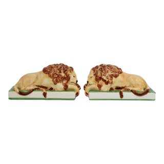 Italian Faience Lions, Pair For Sale