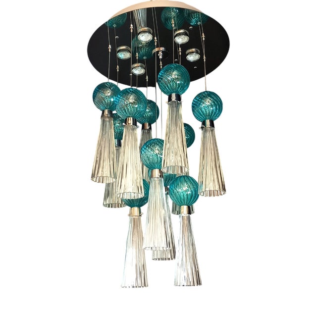 Vintage Art Deco Hand-Blown Murano Glass Ceiling Light with LED Lights, Italy, 1979 For Sale