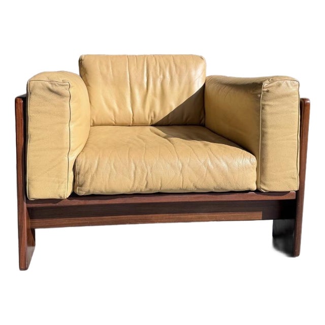 Mid Century Afra & Tobia Scarpa for Gavina Bastiano Leather & Rosewood Club Chair For Sale