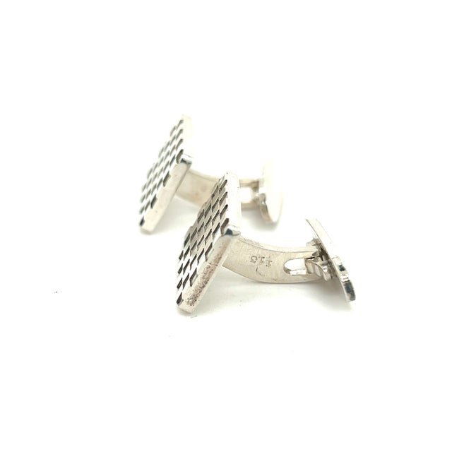 1990s Pair of Georg Jensen Checkerboard Cufflinks Silver Estate For Sale - Image 4 of 10