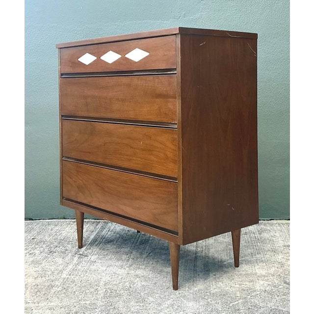 Mid-Century Modern Vintage MCM Bassett Interchangeable Diamond Tall Chest of Drawers For Sale - Image 3 of 12