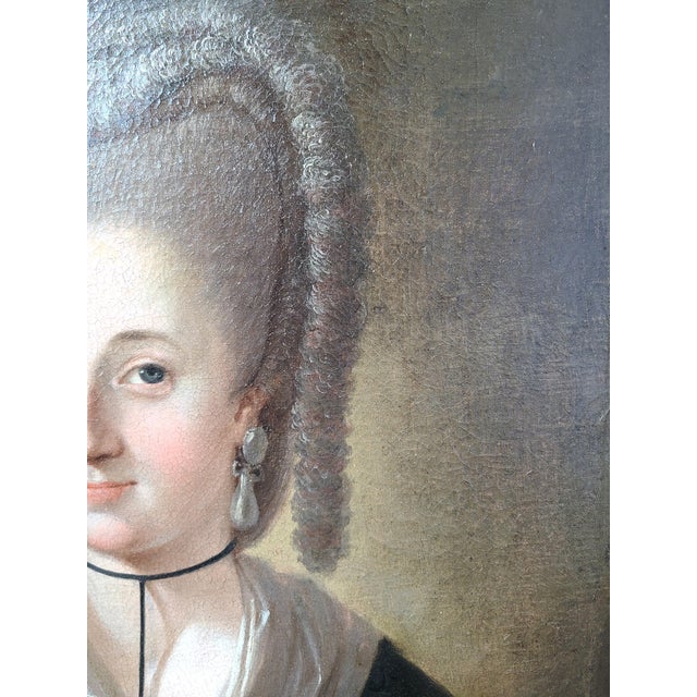 Antique 18th Century Oil Painting Portrait of a Lady in Pearl Earrings For Sale - Image 4 of 12