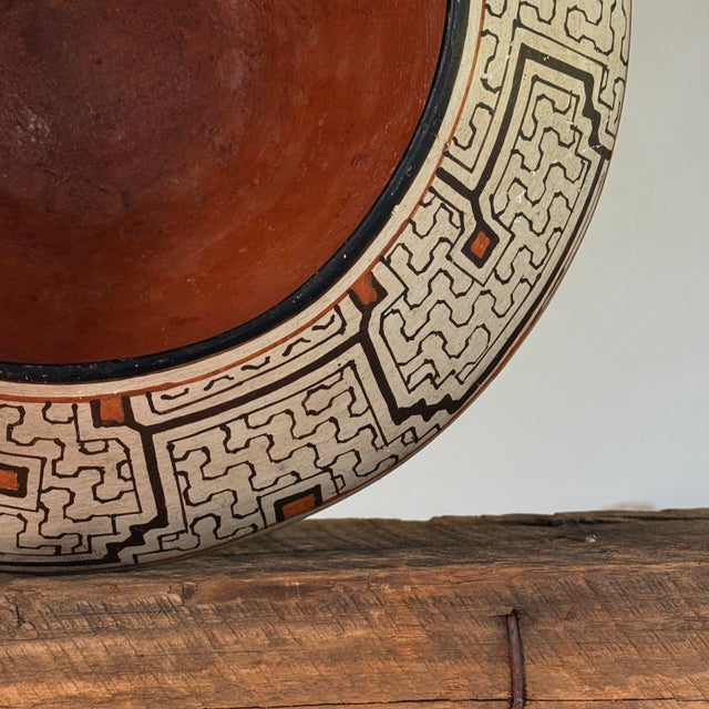 Monumental Shipibo Folk Art Polychrome Geometric Wood-Fired Vessel For Sale In Philadelphia - Image 6 of 12