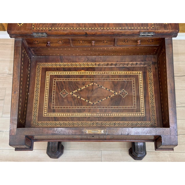Mid 19th Century Mid-19th C. Middle Eastern Marquetry Inlaid Davenport Desk For Sale - Image 5 of 18