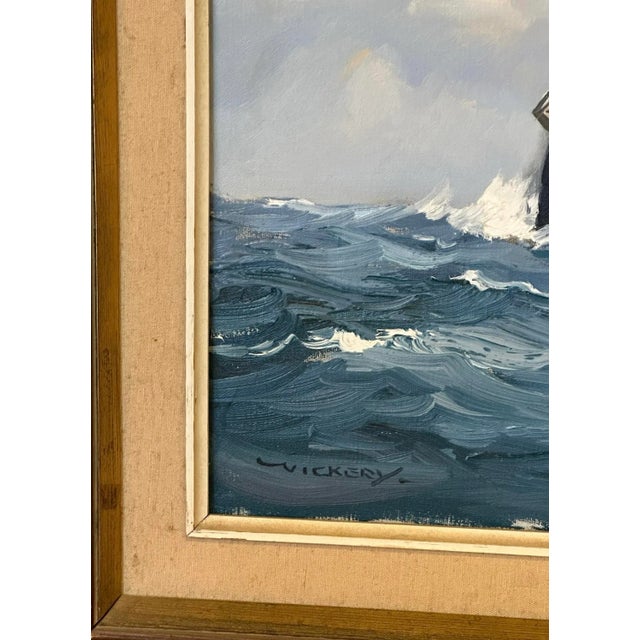 Late 20th Century Late 20th Century Seascape Oil Painting "Sailboat on the Sea" by Charles Vickery, Framed For Sale - Image 5 of 12